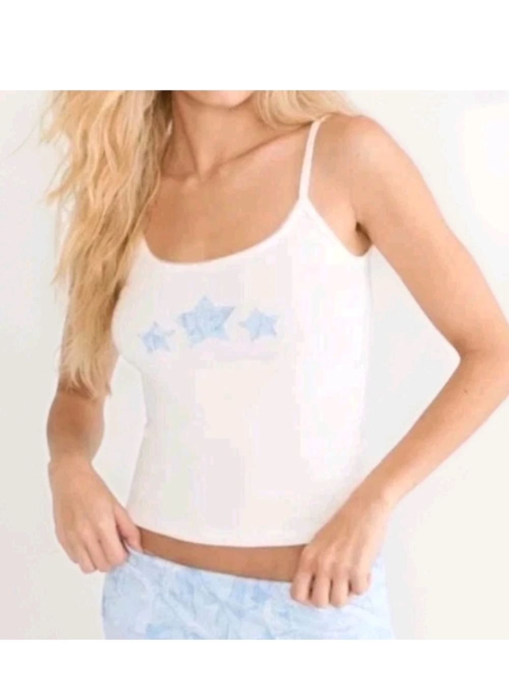 Aeropostale Tank Top NWT Camo Stars Sleep Top Cami Cream Sz L White Soft